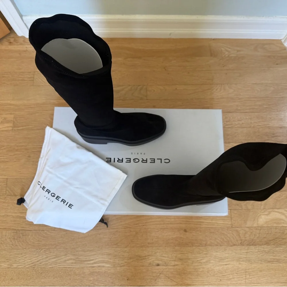 Robert Clergerie Nova Suede Stretch Black Platform Boots - Picture 11 of 12